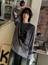 グローイングプリンティングベルベット長袖Tシャツ