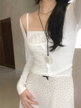 Angel Lace Shirring Sleeveless & Slim Cardigan SET 
