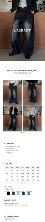 Side pin tuck wide denim pants(5color)