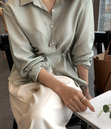 Voile Silky Drape String Blouse / 5 colors
