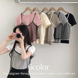 Tooming see-through dot bustier + semi-crop short-sleeved tee set