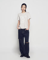 26SS WOMAN オープンカッティングデニムパンツ