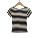 Striped Button V-Neck Tee 232016480