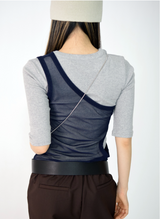 one shoulder mesh sleeveless(2color)