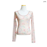 (3color) Blurred Flower Sheer Mesh Tee