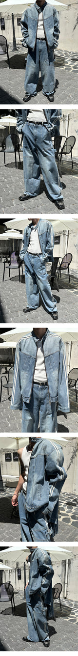 [F/W] Track line biker denim jacket