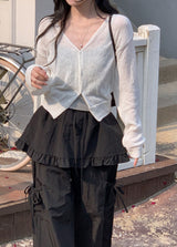 SP バックルクロップベーシックVネックニットカーディガン (5color)