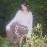 [RE] SWEET RIBBON SWEAT PANTS - BROWN/PINK