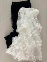 Aronoi Sheer Asymmetrical Floral Lace Tiered Skirt (2 Colors)