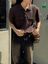 LMN 3D Collar Two-Pocket Henley Short-Sleeve Knit (4 colors)