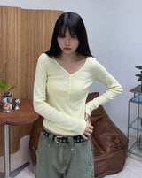 Leven V-Neck Button Long Sleeve Tee