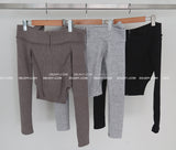 off-shoulder cut-out zip-up knitwear T-shirt