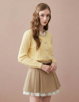 Aria Beads Detail Wool Blended Cable Knit Cardigan Butter