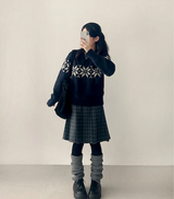 Bomi A-line pleated check midi skirt 
