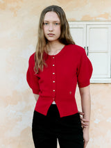 VOLUME SLEEVE HALF CARDIGAN RED