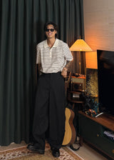Loose-fitting striped collar short sleeve 3COLOR