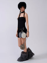Fluffy Tambourine Chain Bag - Grey Leopard