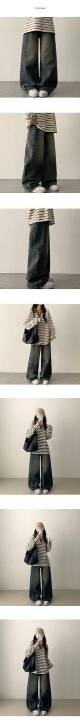[Short & Long Selection*] Veron Side Incision Denim Semi-Wide Pants