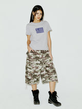 NYX フラッグアップリケTシャツ グレー