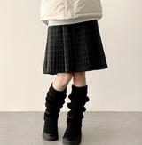 Bomi A-line pleated check midi skirt 
