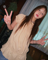 (2color) Smocked Puff Cap Flare Blouse