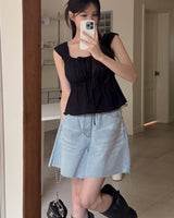 Deep denim short pants