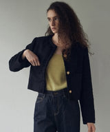 FRINGE TWEED JACKET_BLACK