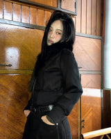 Tmin Ribbed-hem Buckle High-neck Fur-lined Short Mustang Jacket
