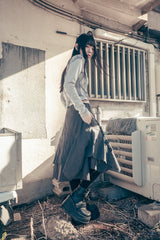 Strap layered midi skirt (Charcoal)