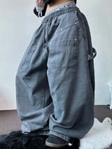 HIGH QUALITY🌌DOWN SNAP HIP PATCH RIVET PIGMENT BALLOON LONG PANTS 🤎3COLOR