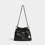 Quilted Chain Ruched Bucket Shoulder Bag