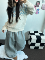 STRING/FLEECE❤SIDE PINTUCK BALLOON LONG PANTS WIDE🤍🩶🖤3COLOR