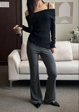 Unbalance cutting off shoulder knit(3color)
