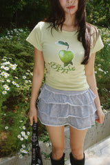 グリーンアップルラウンドスパンデックス半袖Tシャツ