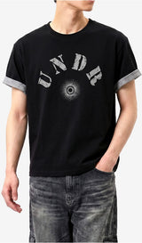Rolled-Sleeve Cropped Short-Sleeve T-Shirt Crack Solar Black