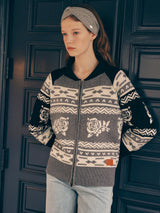 VINTAGE FLOWER KNIT ZIP UP GRAY
