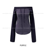 Five Strap Off Shoulder Stripe Long Sleeve