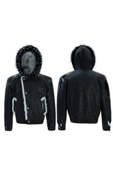 Colorblock Faux Mink Hooded Jacket