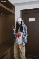 Checkered layered wide banding pants