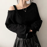 New V Unbalanced Off-Shoulder Snap Strap Sweatshirt
