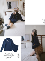 Twisted collar knit pants two-piece set