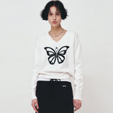 BUTTERFLY V NECK JACQUARD KNIT_GRAY