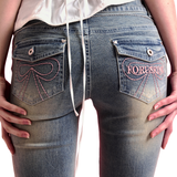 RIBBON STITCH BOOTCUT JEANS [BLUE]