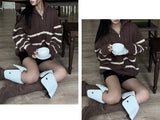 [UNISEX/Overfit] Crown hachi color combination striped high neck two-way zip-up (3 colors)