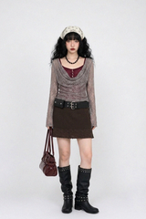 COWL-NECK LACE TOP (MOCHA)