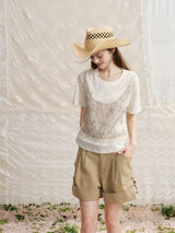 Tweed Lace Layered Faux Two-Piece Bustier Tee