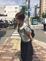 Odile Double Button Puff Check Collar Shirt Blouse