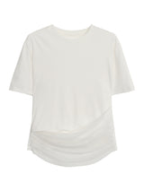 Lace shirring round loose fit short sleeve tee