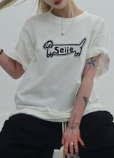 ドッグロゴアップリケオーバーフィットTシャツ アイボリー