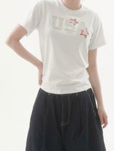 Star lettering patch short-sleeve T-shirt -3C